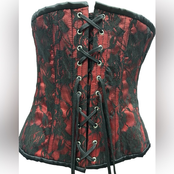 Daisy Corsets Lavish Underbust Red Black Lace Overlay Cincher Women’s Large - Picture 4 of 15